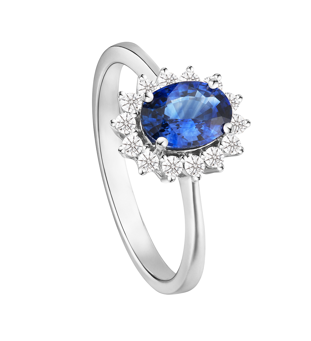 Lee Hwa Jewellery 18K White Gold Sapphire Ring with Diamonds