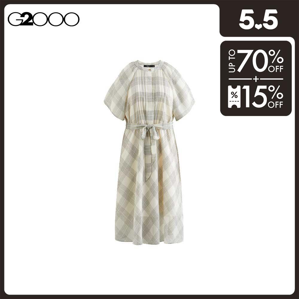 G2000 Women Pleated Chiffon Check Print Dress